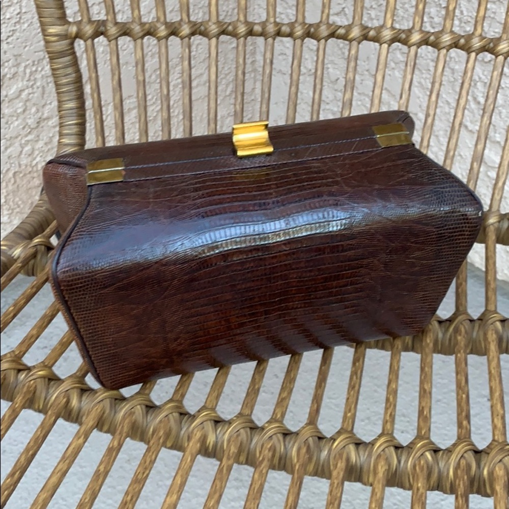 Vintage Brown Leather Snake Clutch